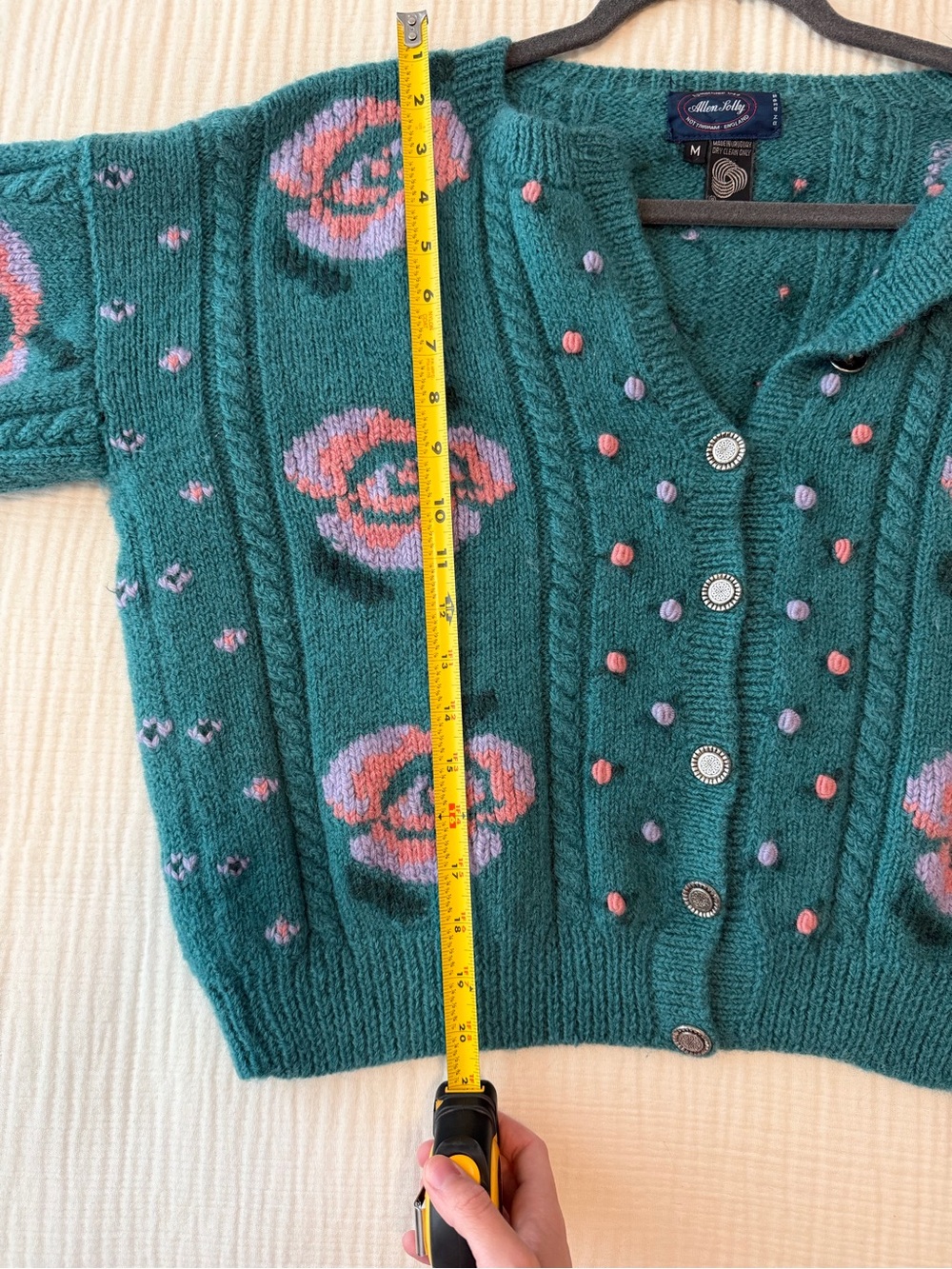 Vintage Allen Solly Teal Floral Knit Cardigan Sweater - Picture 5 of 8